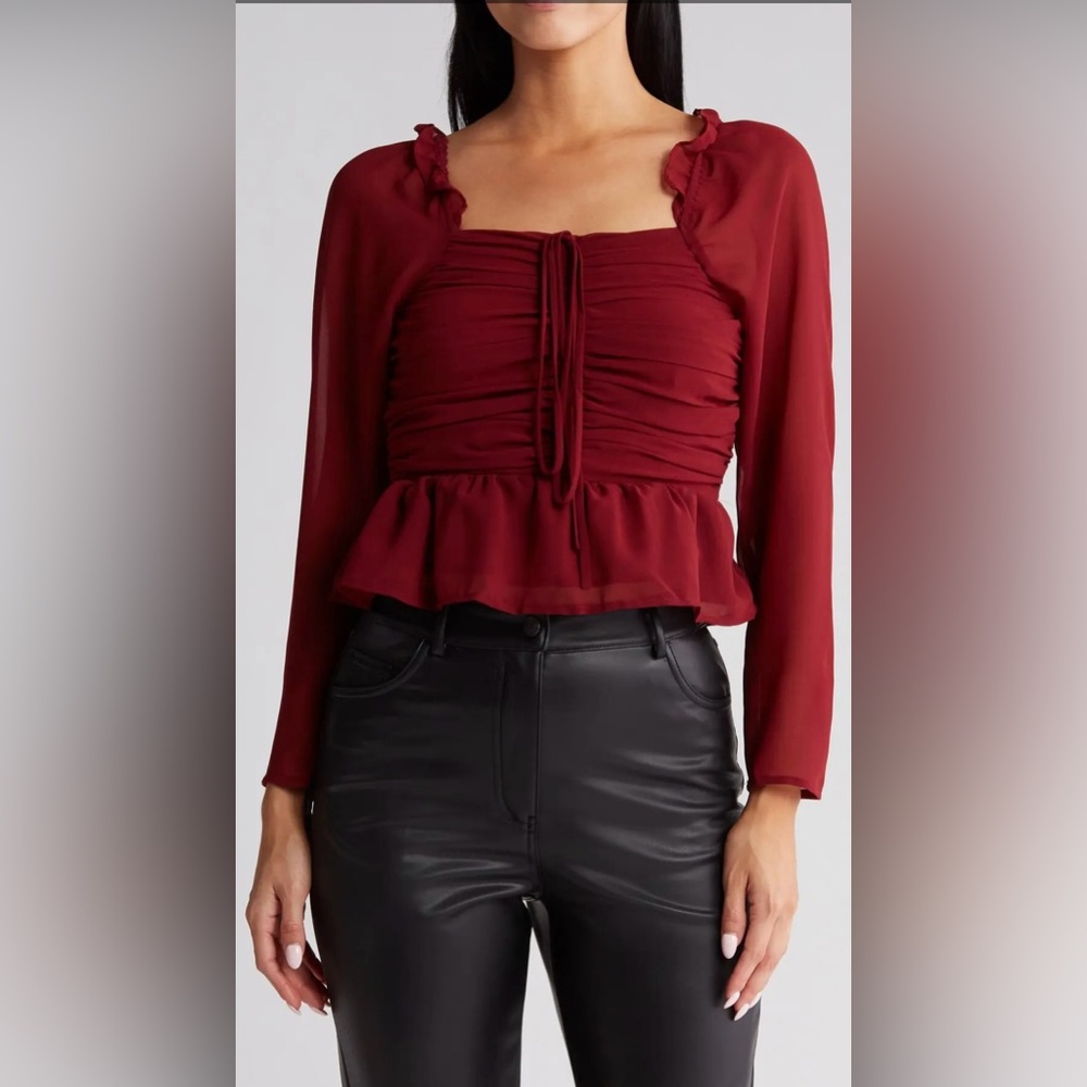 NWT VIGOSS Women’s Size Small Cherry Red Ruffle Chiffon Top